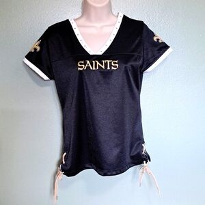 NFL Saints women's top v-neck embroidered medium black gold